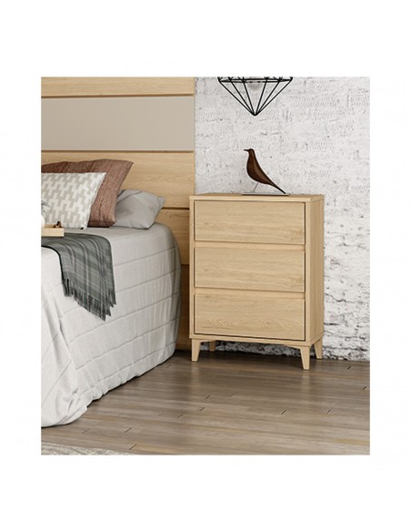 Mesita KIRA 3 cajones roble