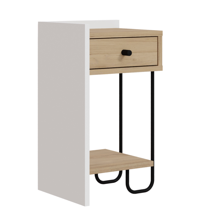 Mesita de Noche MERCURE - Madera de Roble y Blanco