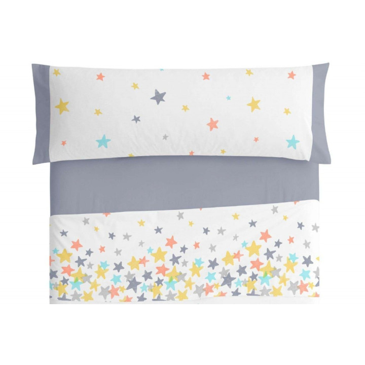 Juego de sábanas 179 - Estrellitas Coloridas en Blanco