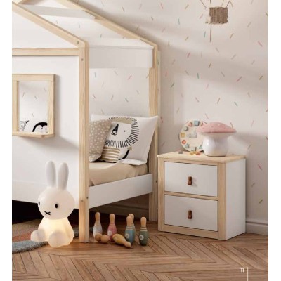 Mesita de Noche Infantil - Madera con Dos Cajones