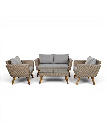 Set mesa + 3 sofás RATAN