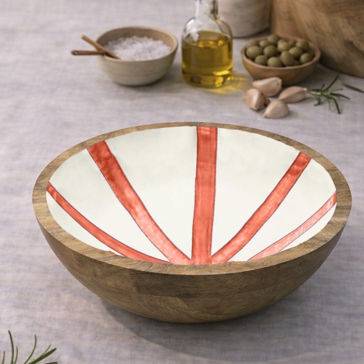 Bol de Madera Rayas Coral 25x10 - Utensilios Rayas