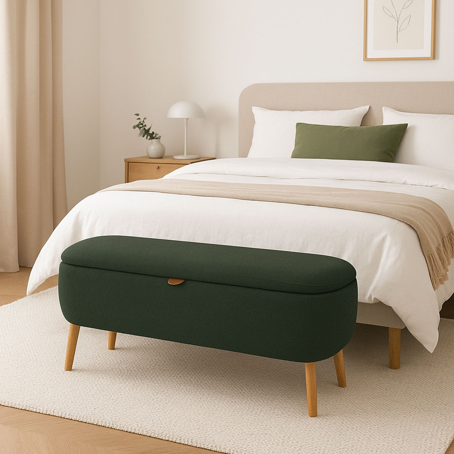 Dormitorio con pie de cama MANIKO verde